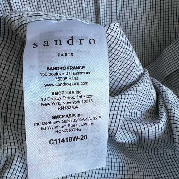 🌟2xHP Sandro Paris Classic Fit Dress Shirt | Navy Blue White Checkered |Size XL - Picture 9 of 9